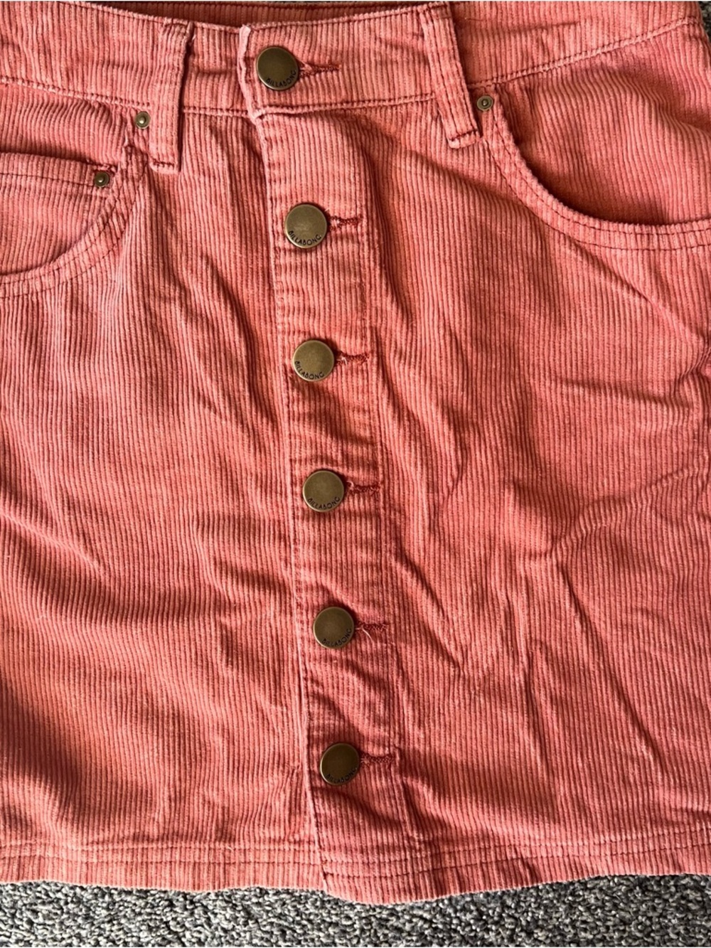 Billabong Orange Corduroy Button-Front Mini Skirt - Picture 2 of 6